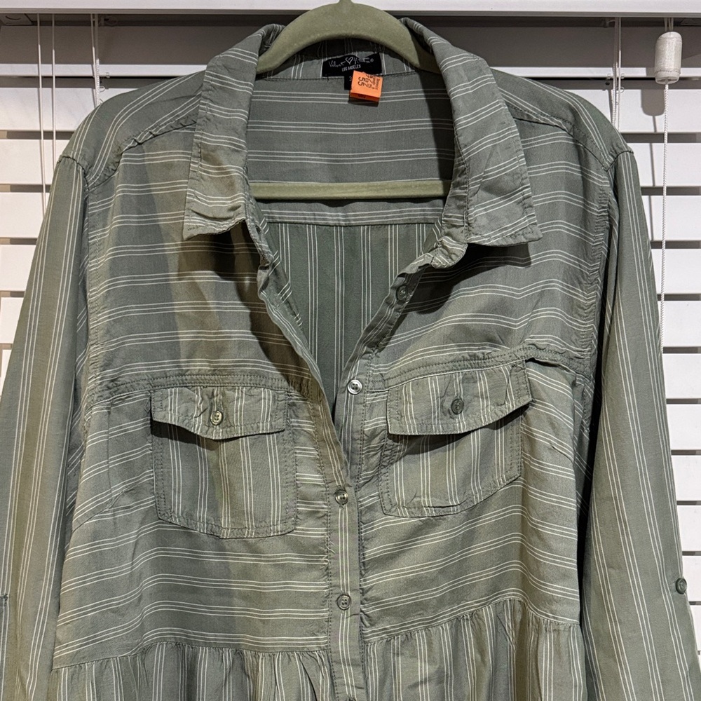 Cato Olive Striped Shirt Dress - Picture 2 of 5
